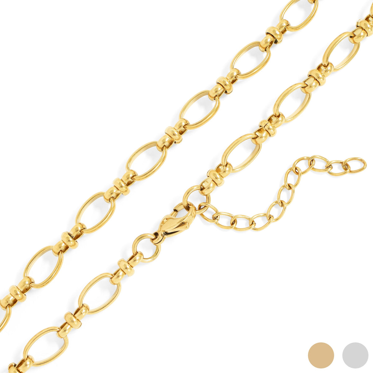 18K Gold PVD Stainless Steel Circle Charm Chain Necklace / CHN0104