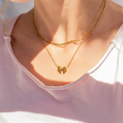 18K Gold PVD Stainless Steel Bow Pendant Necklace / CHN0106