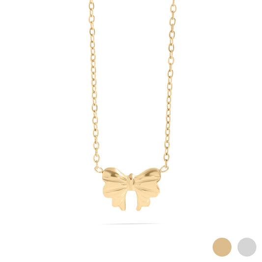 18K Gold PVD Stainless Steel Bow Pendant Necklace / CHN0106