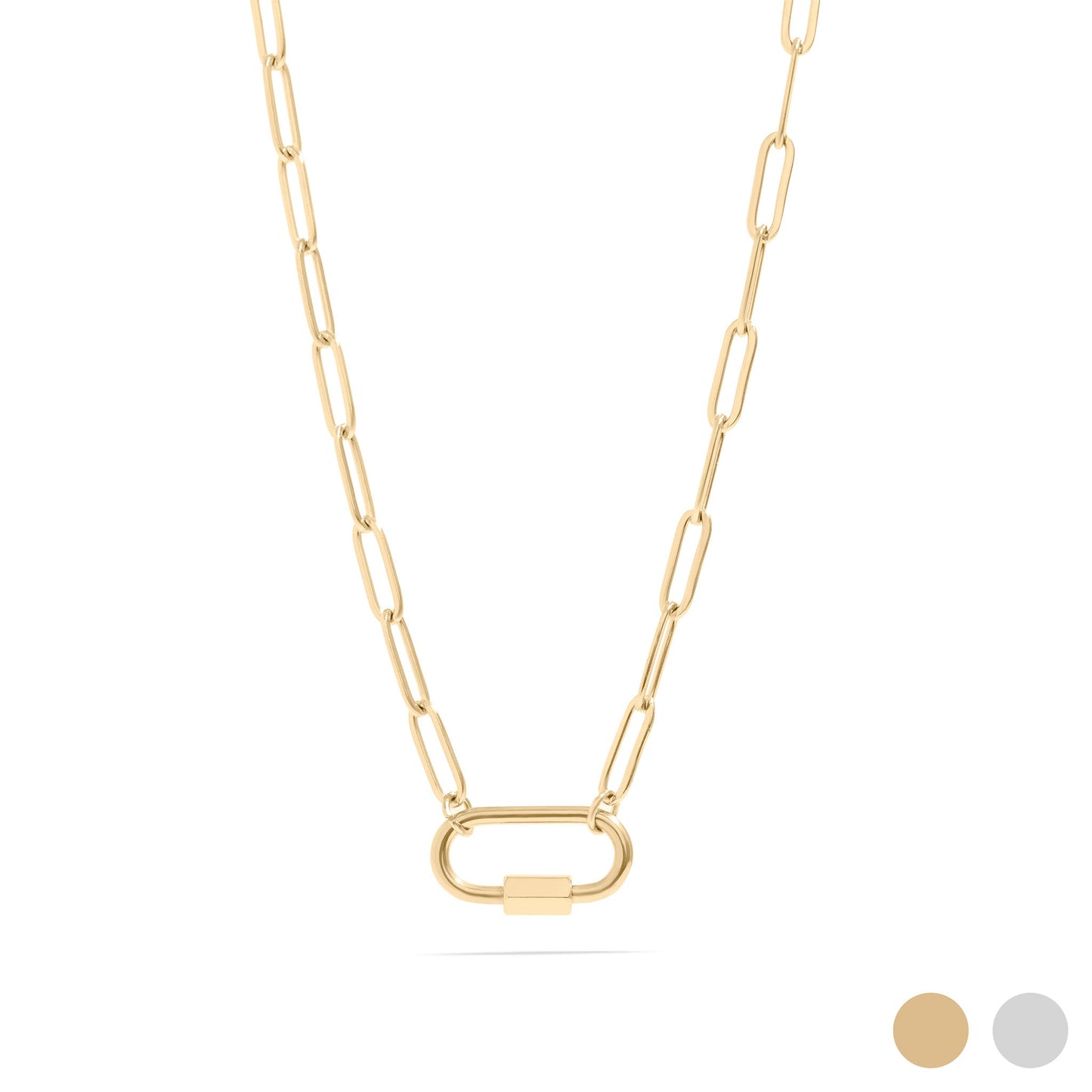18K Gold PVD Stainless Steel Paperclip Carabiner Charm Holder Necklace / CHN0107