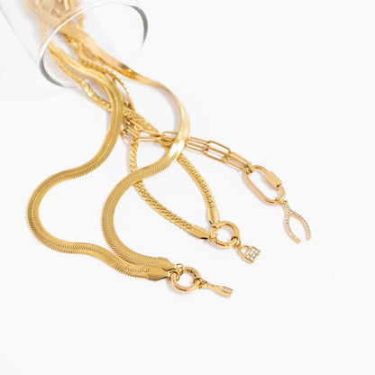 18K Gold PVD Stainless Steel Curb Chain Charm Holder Necklace / CHN0102