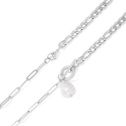 18K Gold PVD Stainless Carabiner Necklace Freshwater Pearl / CHN0111