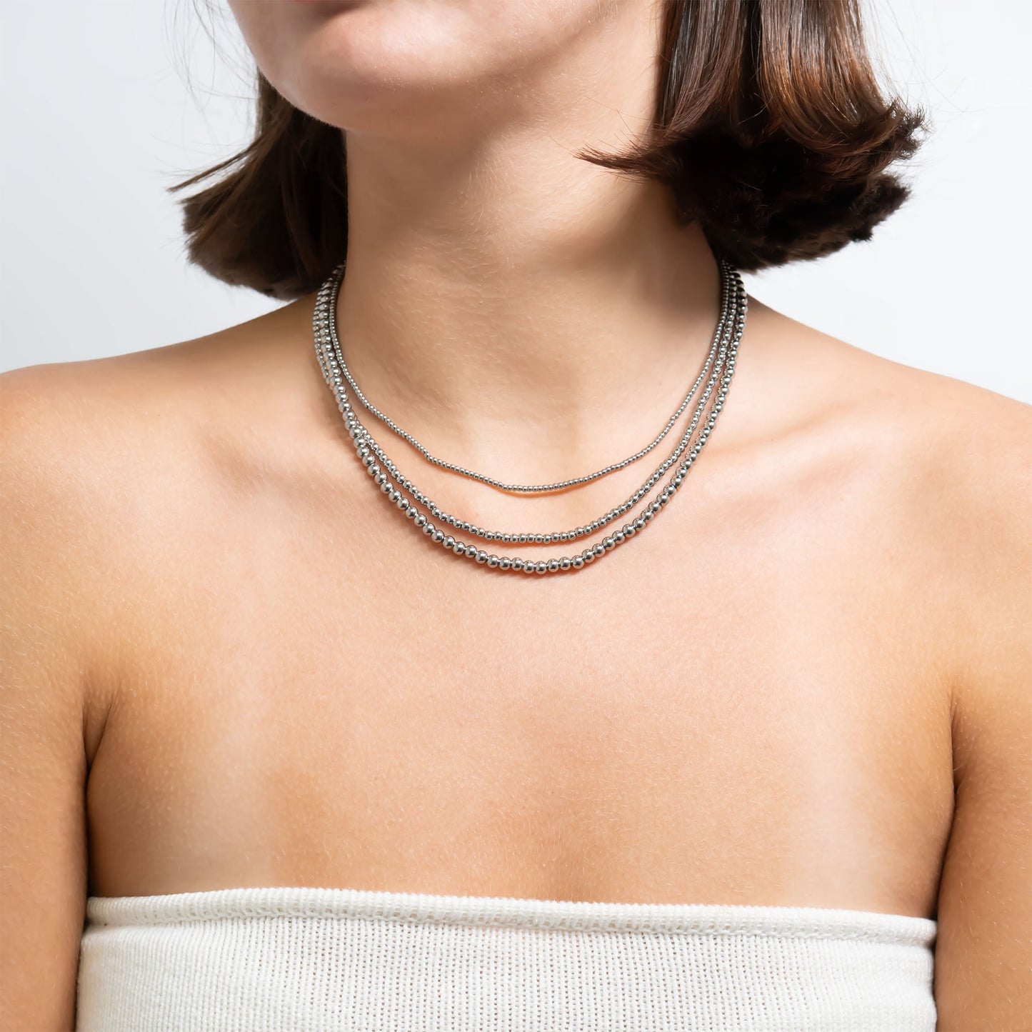 18K Gold PVD Stainless Steel Beaded Necklace / CHN0113