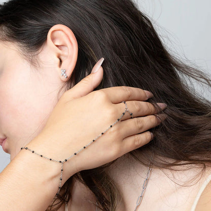18K Gold PVD Stainless Steel Black Beaded Hand Chain / CHN0121
