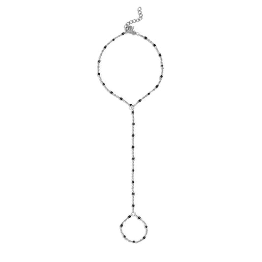 18K Gold PVD Stainless Steel Black Beaded Hand Chain / CHN0121