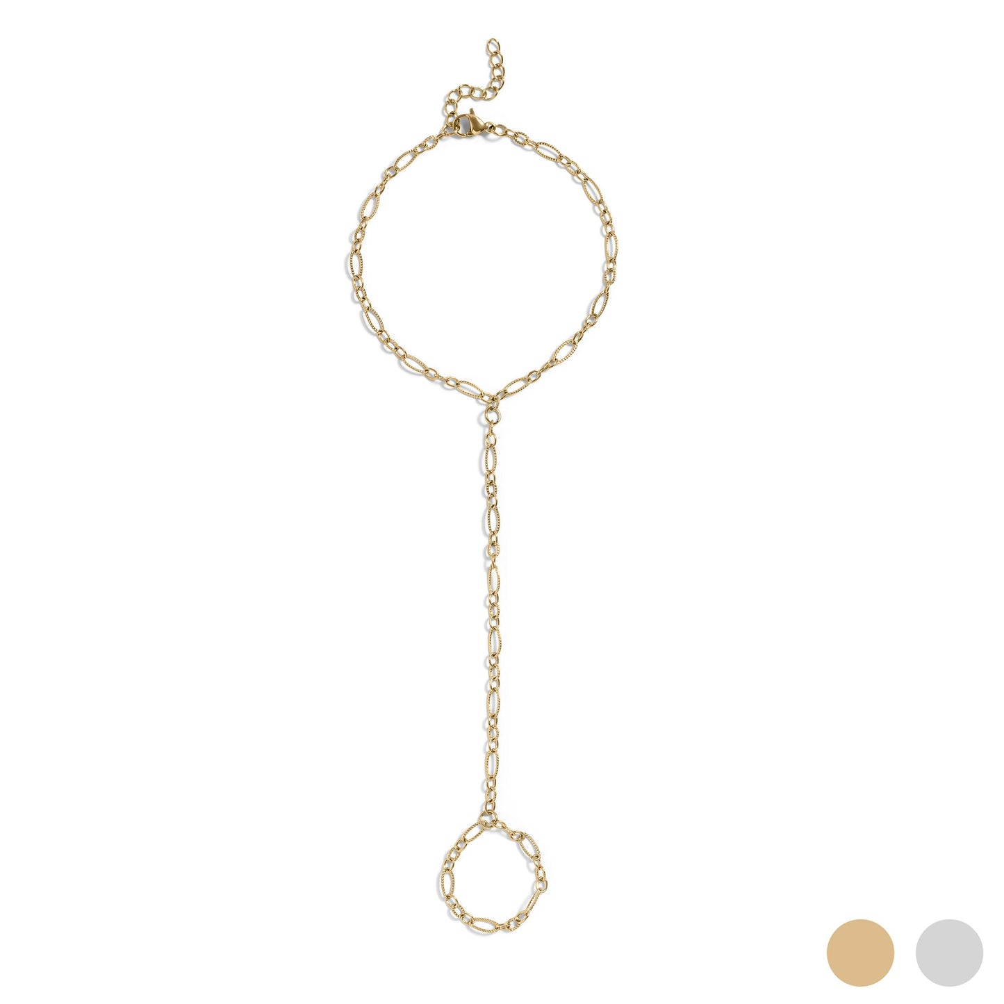 18K Gold PVD Stainless Steel Hammered Oval Hand Chain / CHN0122