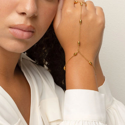 18K Gold PVD Stainless Steel Statement Bead Hand Chain / CHN0124
