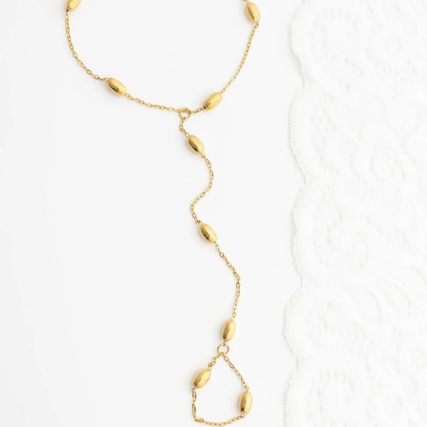 18K Gold PVD Stainless Steel Statement Bead Hand Chain / CHN0124