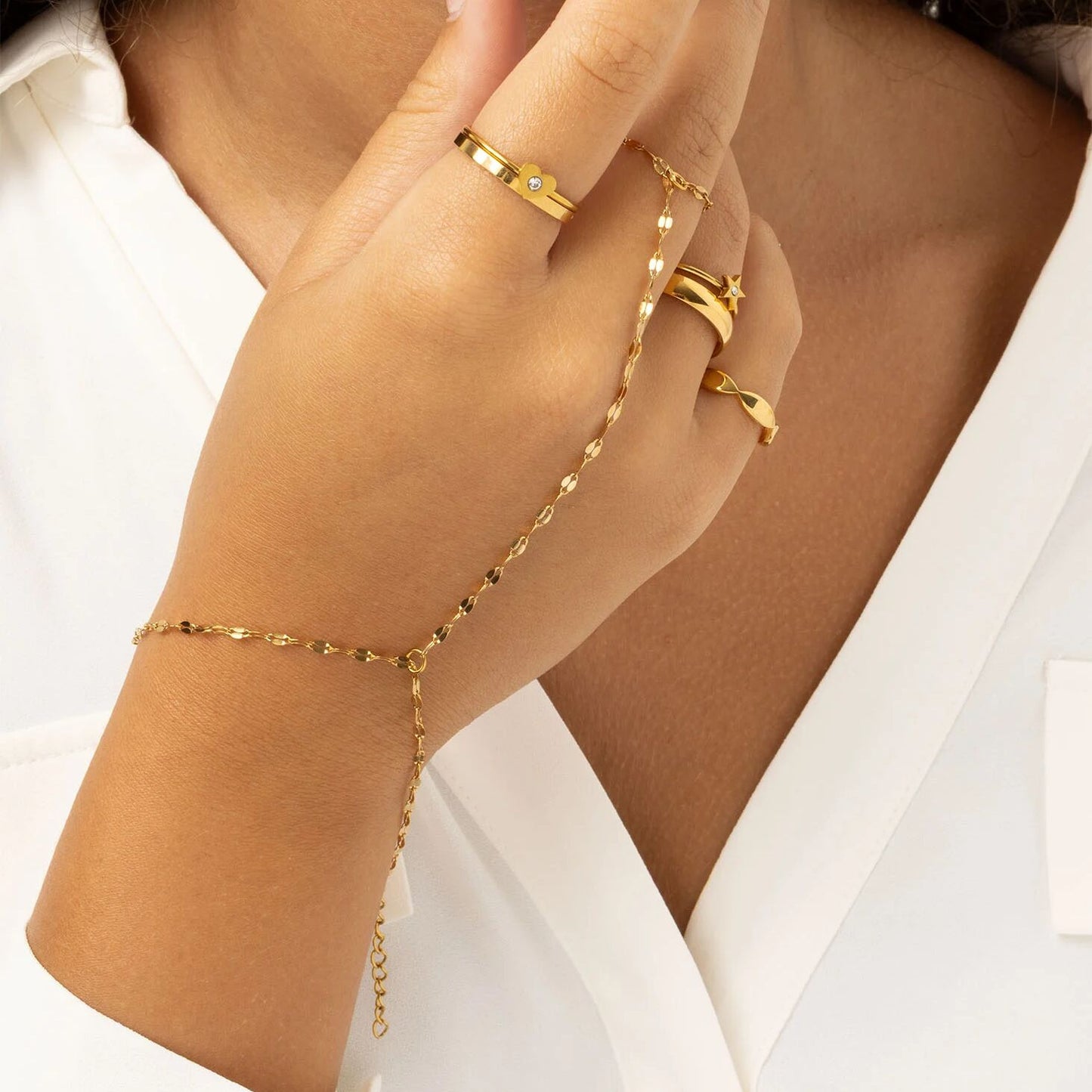 18K Gold PVD Stainless Steel Lip Hand Chain / CHN0127