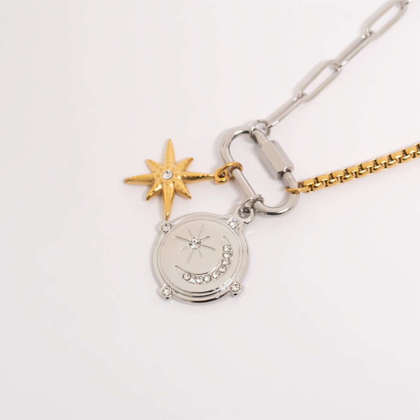 18K Gold PVD Stainless Steel Stone Moon And Star Pendant / PDL0312