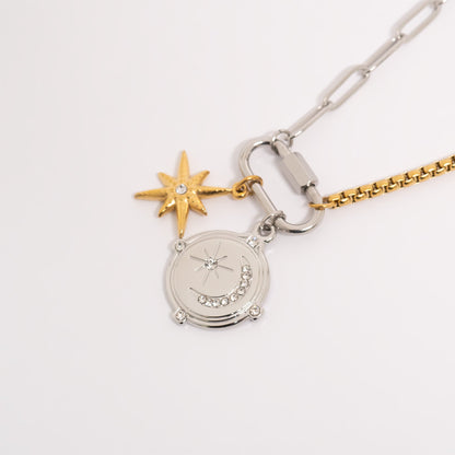 18K Gold PVD Stainless Steel Stone Moon And Star Pendant / PDL0312