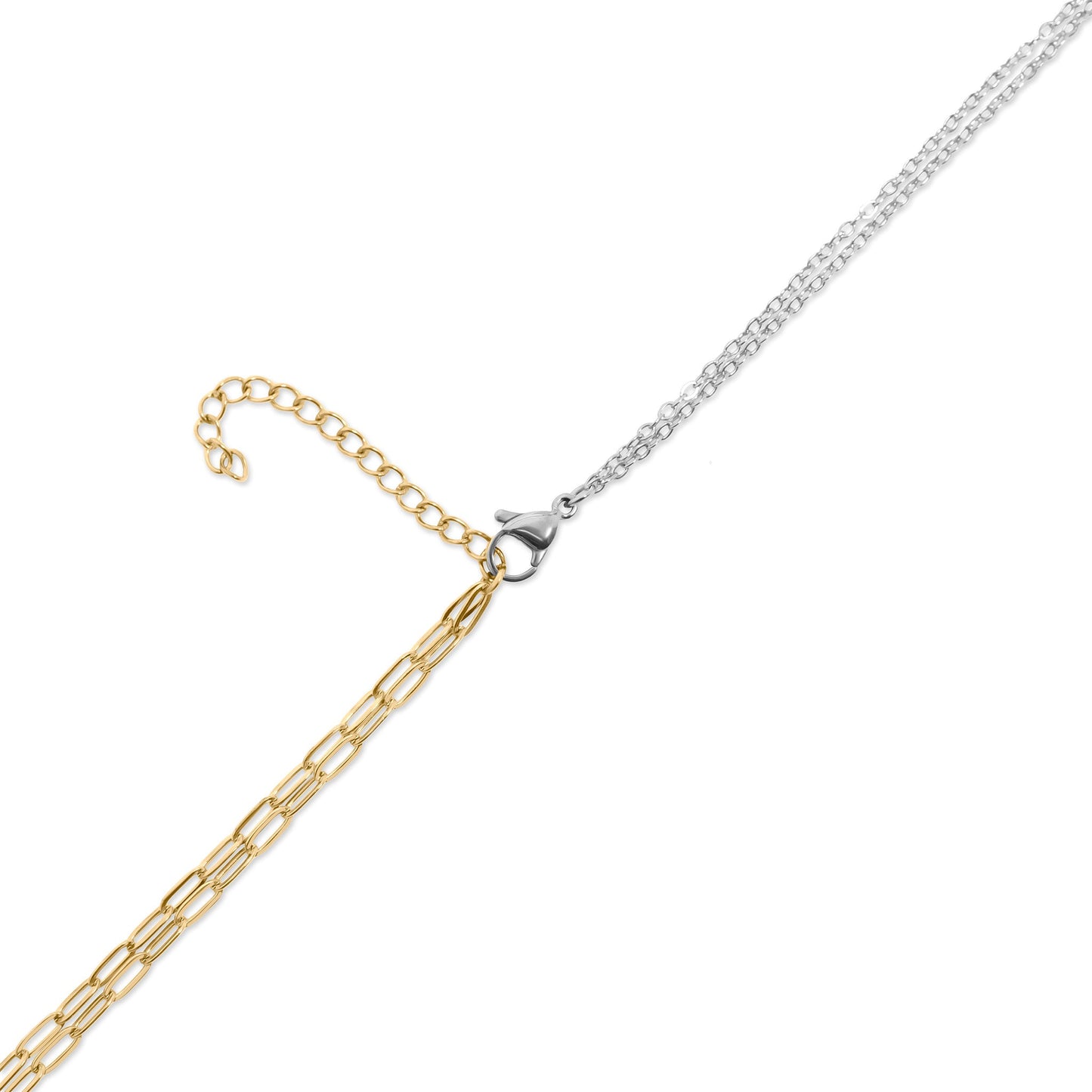 Mixed Metal Double Chain Charm Holder Necklace / CHN0137