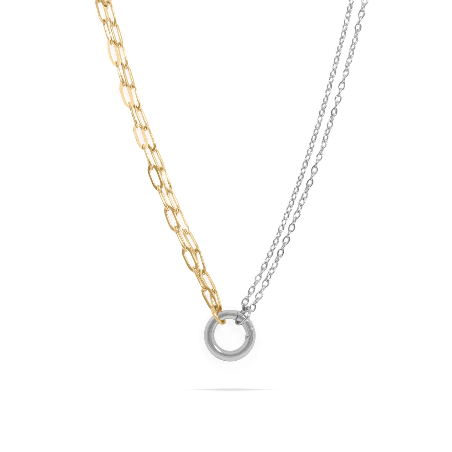 Mixed Metal Double Chain Charm Holder Necklace / CHN0137