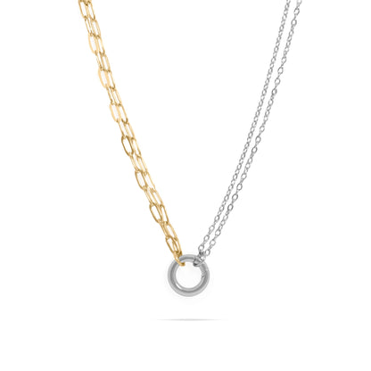 Mixed Metal Double Chain Charm Holder Necklace / CHN0137