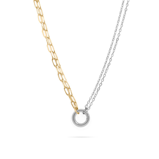 Mixed Metal Double Chain Charm Holder Necklace / CHN0137