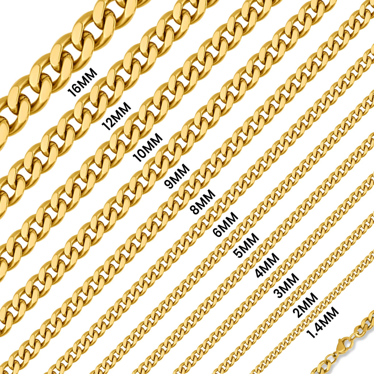 18K Gold PVD Stainless Steel Diamond Cut Curb Chain Necklace / CHN9710