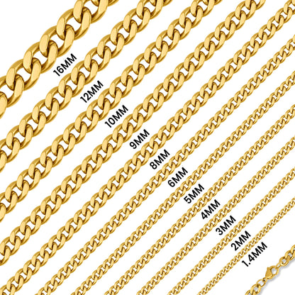 18K Gold PVD Stainless Steel Diamond Cut Curb Chain Necklace / CHN9710