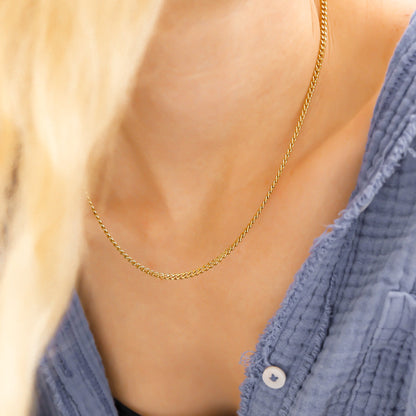 18K Gold PVD Stainless Steel Diamond Cut Curb Chain Necklace / CHN9710