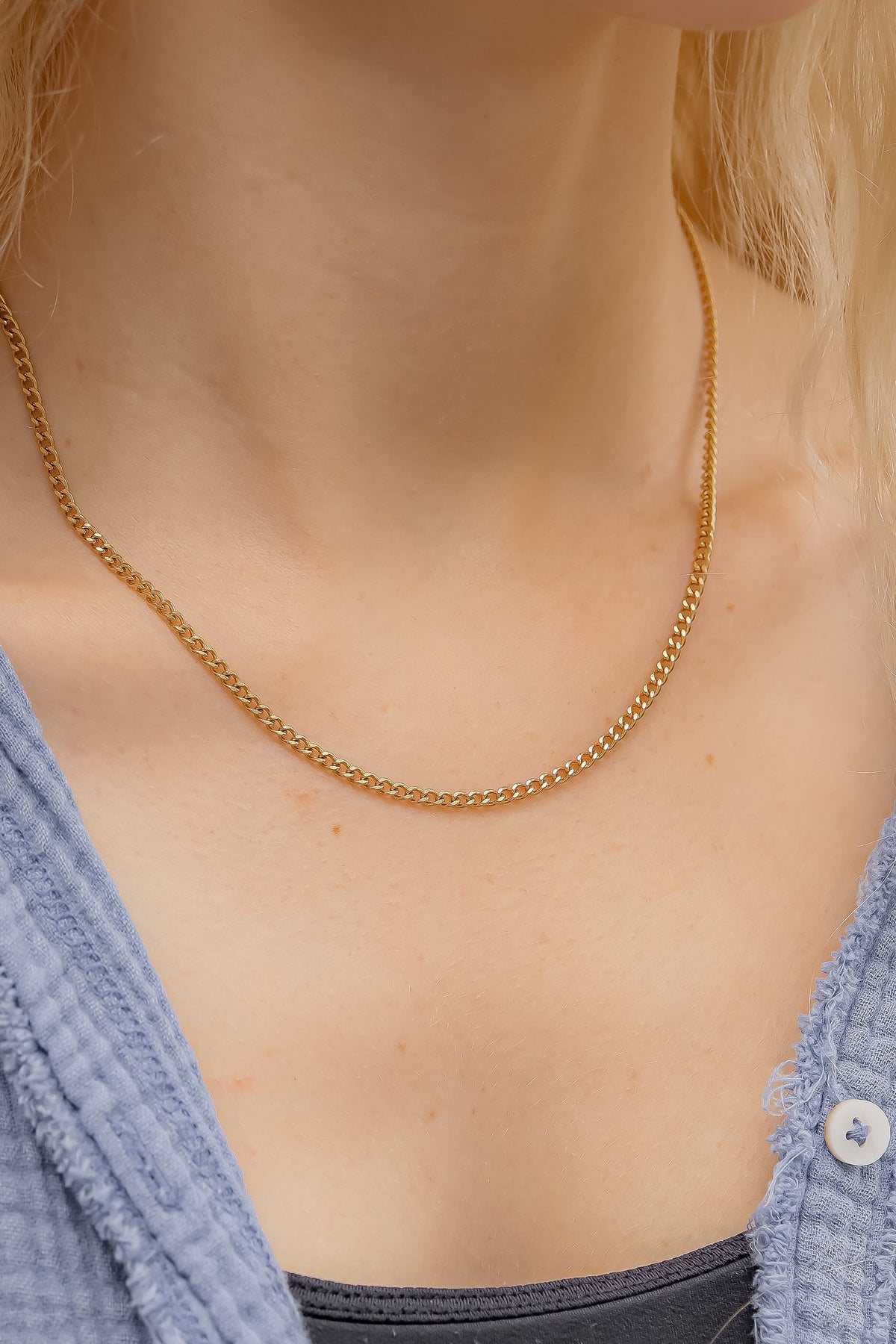 18K Gold PVD Stainless Steel Diamond Cut Curb Chain Necklace / CHN9710