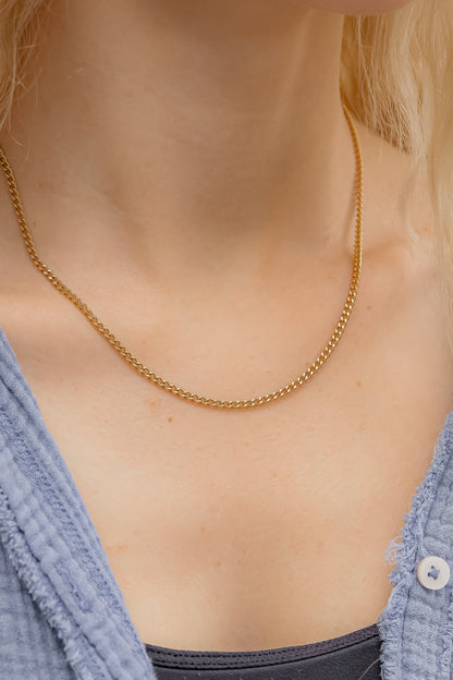 18K Gold PVD Stainless Steel Diamond Cut Curb Chain Necklace / CHN9710