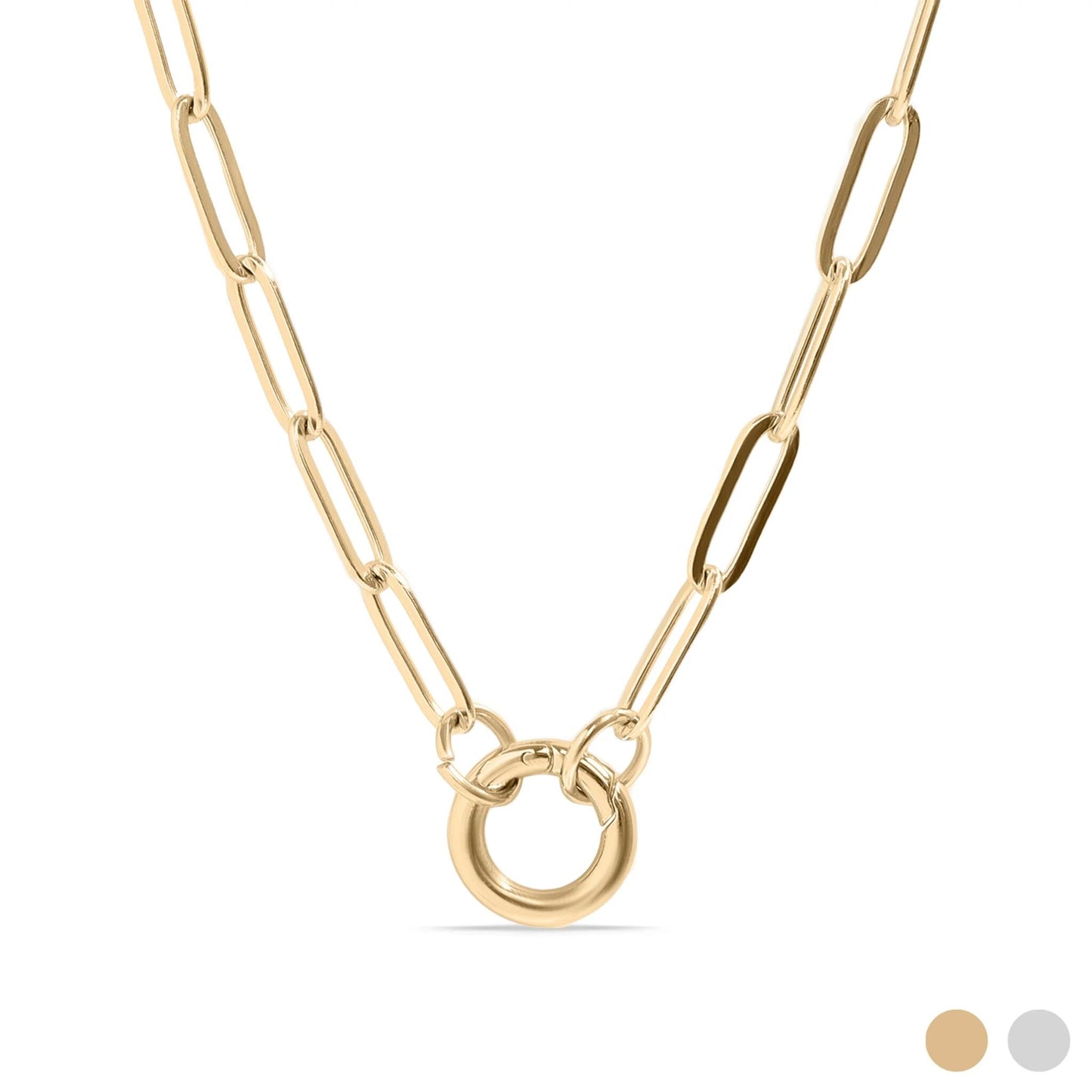 18K Gold PVD Stainless Steel Paperclip Charm Holder Necklace / CHN9951