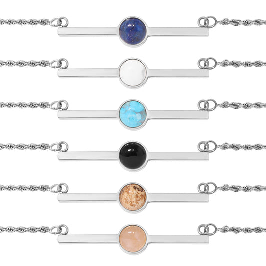 18K Gold PVD Stainless Steel Semi Precious Natural Stone Bar Necklace / CHN9965