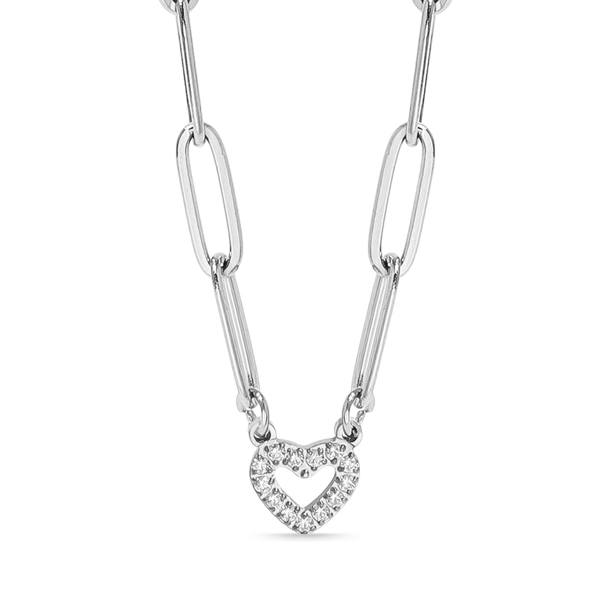 18K Gold PVD Stainless Steel Stone "Heart" Paperclip Chain Necklace / CHN9976