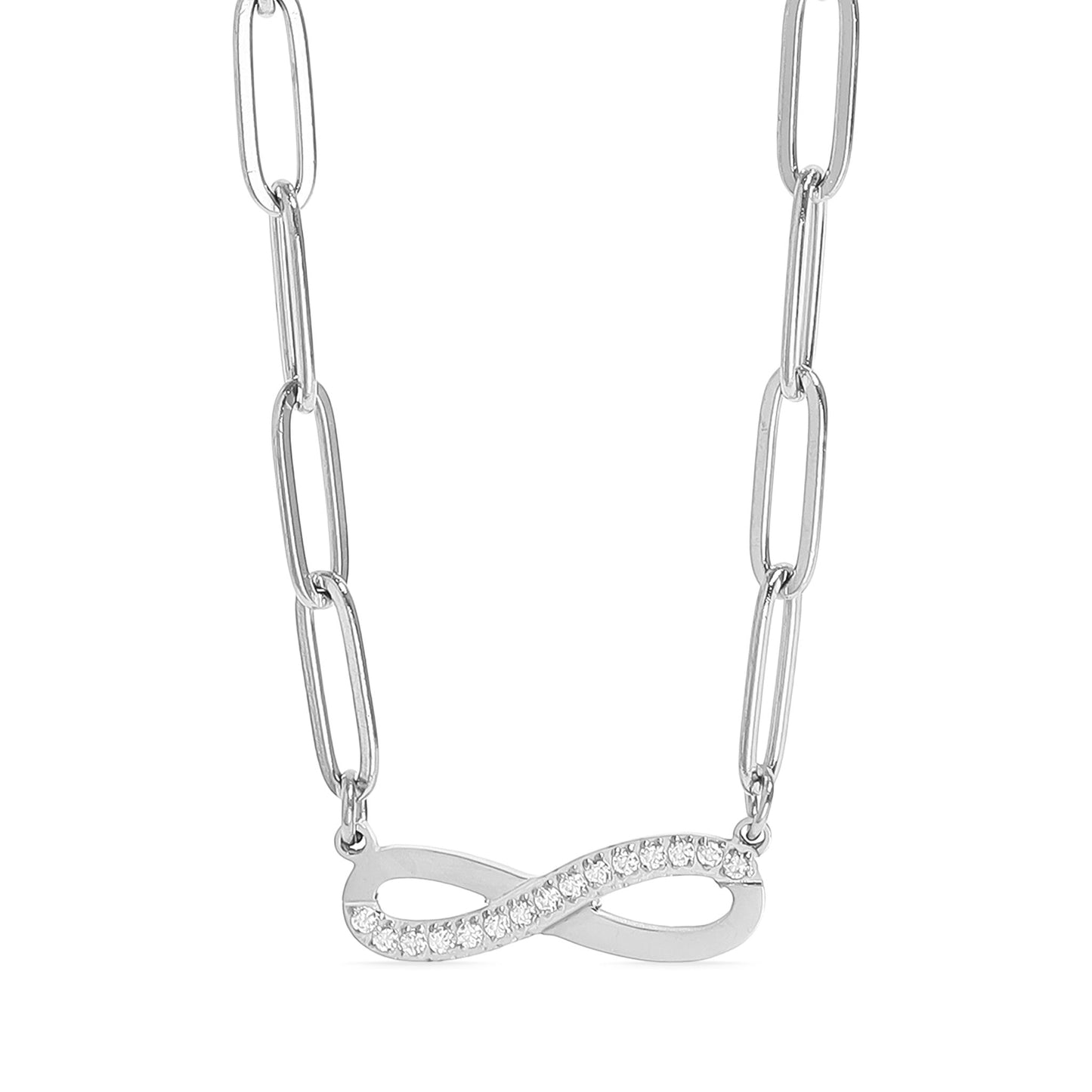 18K Gold PVD Stainless Steel Stone "Infinity" Paperclip Chain Necklace / CHN9977