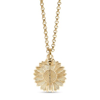 18K Gold PVD Stainless Steel Sunflower Hidden Message Necklace / CHN9973