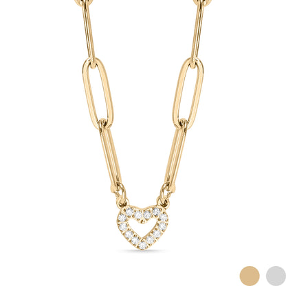 18K Gold PVD Stainless Steel Stone "Heart" Paperclip Chain Necklace / CHN9976