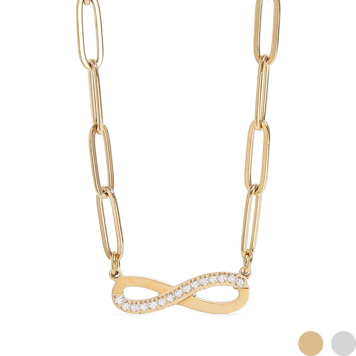 18K Gold PVD Stainless Steel Stone "Infinity" Paperclip Chain Necklace / CHN9977