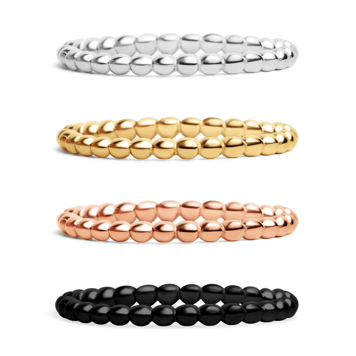 18K Gold PVD Stainless Steel Beaded Stacking Ring / CSR0004