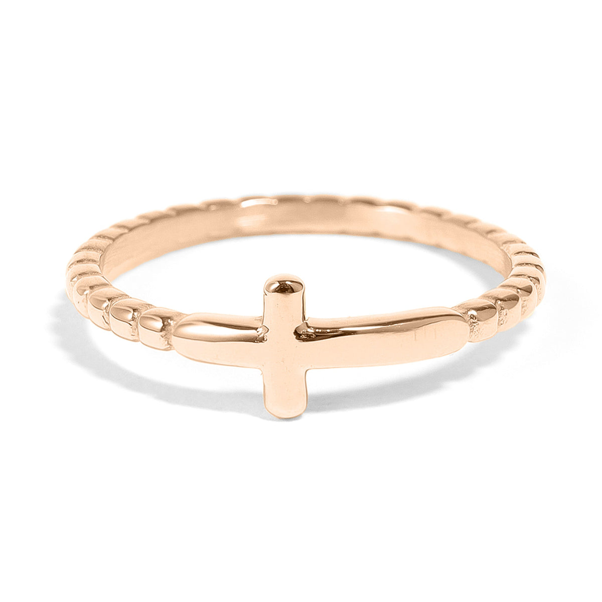 18K Gold PVD Stainless Steel Beaded Cross Stacking Ring / CSR0005