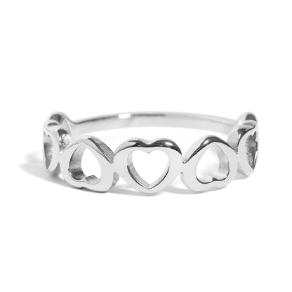 18K Gold PVD Stainless Steel Alternating Heart Stacking Ring / CSR0010