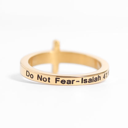 18K Gold PVD Stainless Steel Cross CZ Stone Engraved Stacking Ring / CSR0012