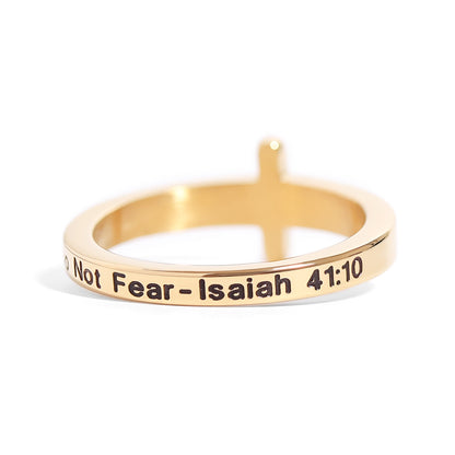 18K Gold PVD Stainless Steel Cross CZ Stone Engraved Stacking Ring / CSR0012