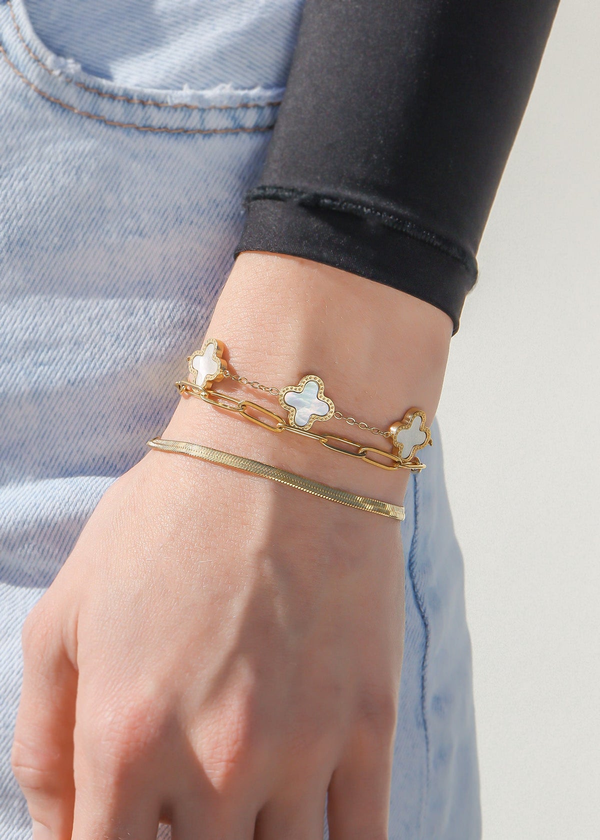 18K Gold PVD Stainless Steel Paperclip Chain Bracelet / BRJ9083