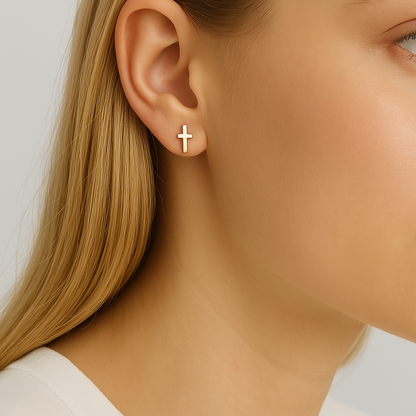 18K Gold PVD Stainless Steel Cross Stud Earrings / ERJ0058