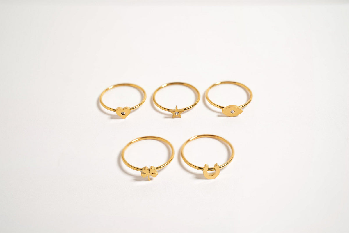 18K Gold PVD Stainless Steel Four Leaf Clover Symbol Ring / ZRJ0002