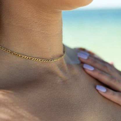 18K Gold PVD Stainless Steel Figaro Chain Necklace / CHN9600