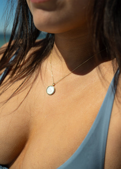 14K Gold Plated Sterling Silver Mother of Pearl Zodiac Pendant Necklace / SBB0354