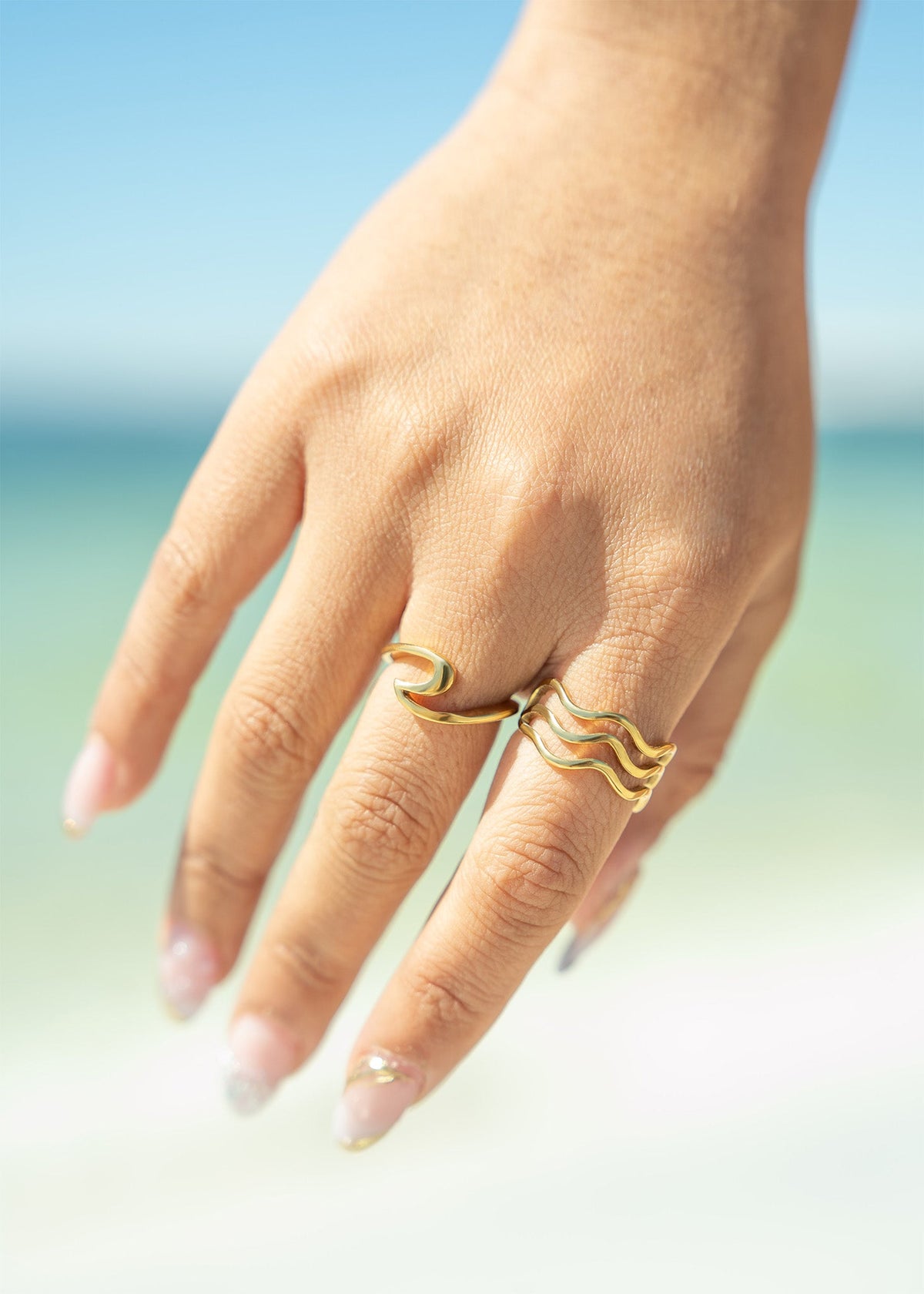 Stainless Steel 18K Gold PVD Coated Wave Ring / SCR4122