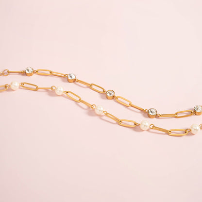 18K Gold PVD Stainless Steel Stone Paperclip Bracelet / BRJ1024