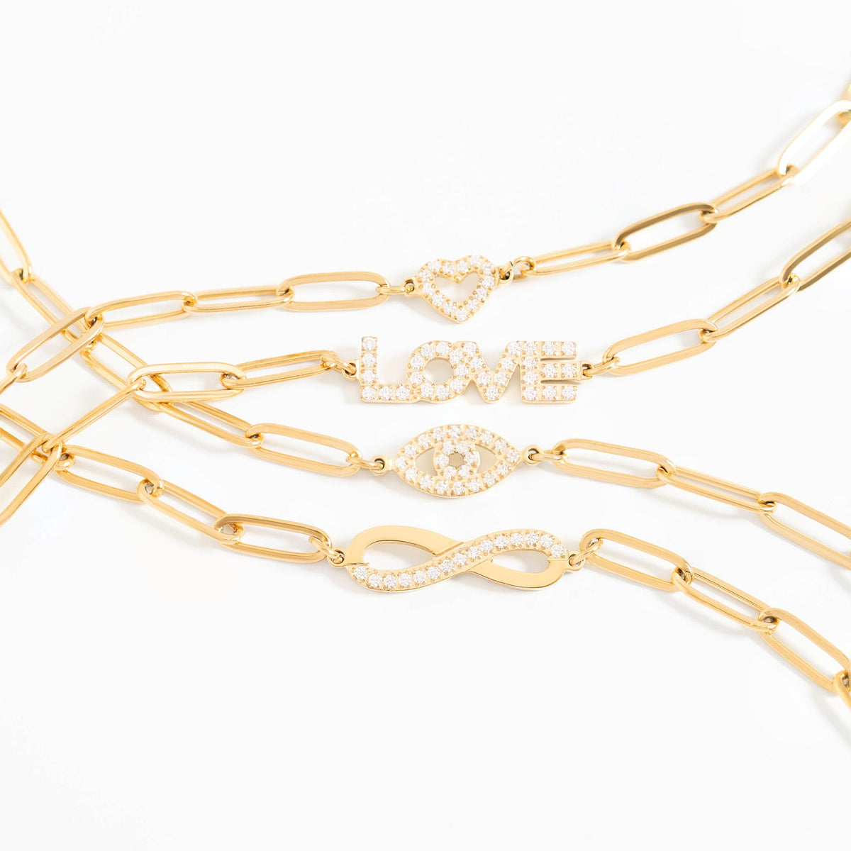 18K Gold PVD Stainless Steel Stone "Infinity" Paperclip Chain Necklace / CHN9977
