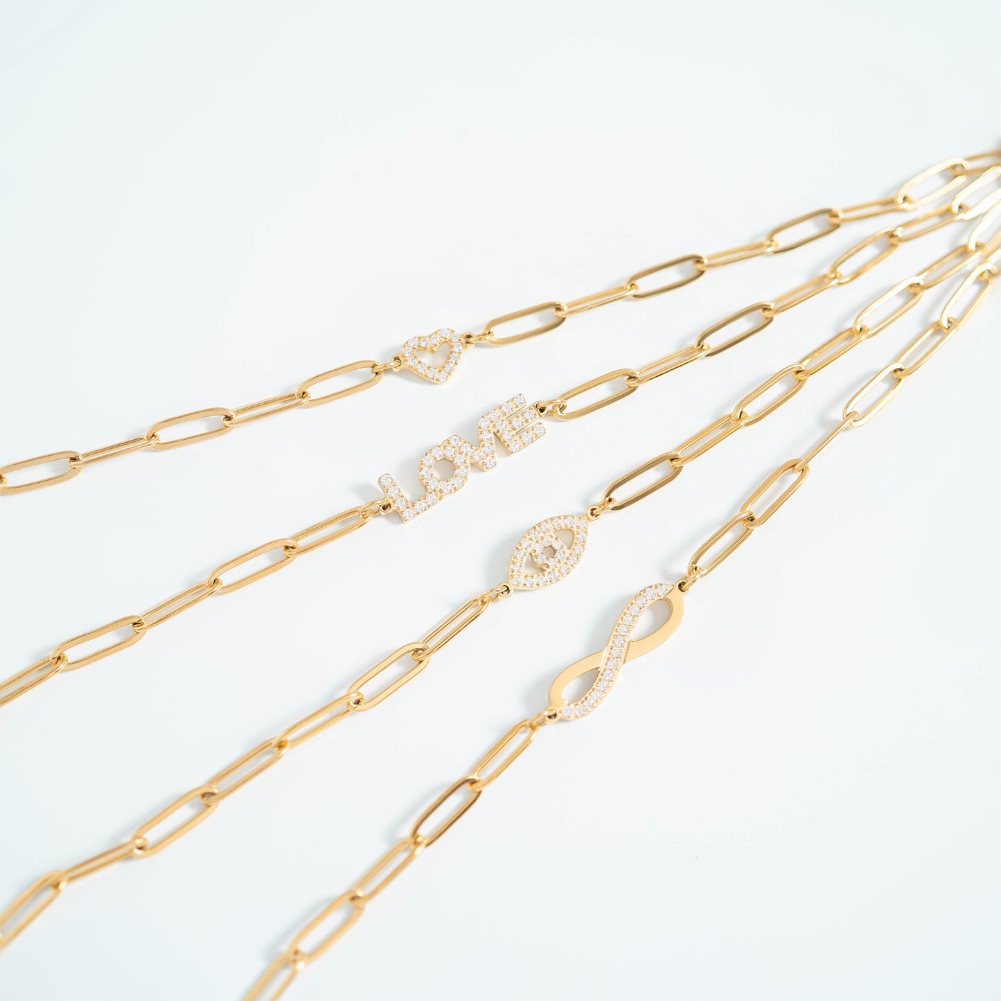 18K Gold PVD Stainless Steel Stone "Infinity" Paperclip Chain Necklace / CHN9977