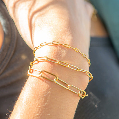 18K Gold PVD Stainless Steel Paperclip Chain Bracelet / BRJ1001