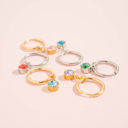18K Gold PVD Birthstone Huggie Earrings / ERJ0074