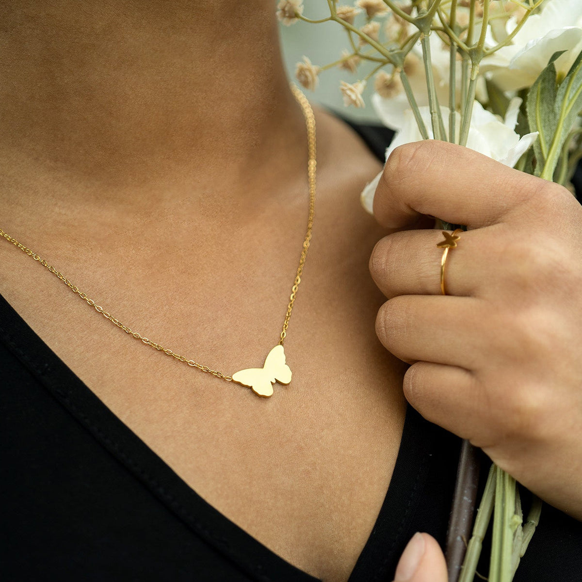 18K Gold PVD Stainless Steel Blank Engravable Butterfly Necklace / CHN0084