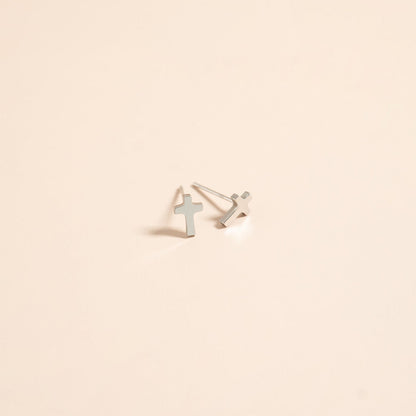 18K Gold PVD Stainless Steel Cross Stud Earrings / ERJ0058