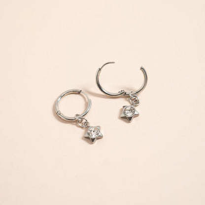 18K Gold PVD Stainless Steel CZ Star Pendant Huggie Earrings / ERJ0048